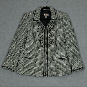 TanJay Vintage Blazer Jacket Zip Up Sz 16 Rough Texture Glitter Thread Beading